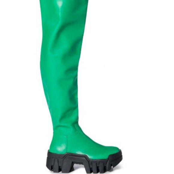 AZALEA WANG " IT'S UP FROM HERE "THIGH HIGH FLATFORM BOOT /GREEN (BRAND NEW !) - Picture 5 of 7
